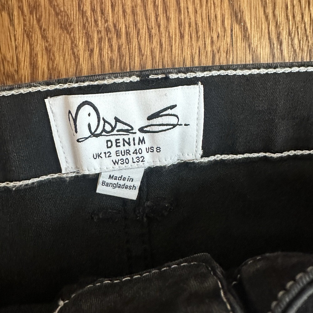 ASOS Miss Selfridge Contrast‎ Stitch Split Hem Skinny Jeans Black Size 8 30X32 - Picture 6 of 6